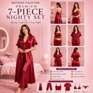 7 Part Premium Nightwear - Maroon