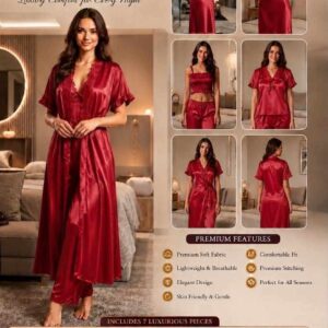 7 Part Premium Nightwear - Maroon