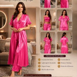 7 Part Premium Nightwear - Hot Pink