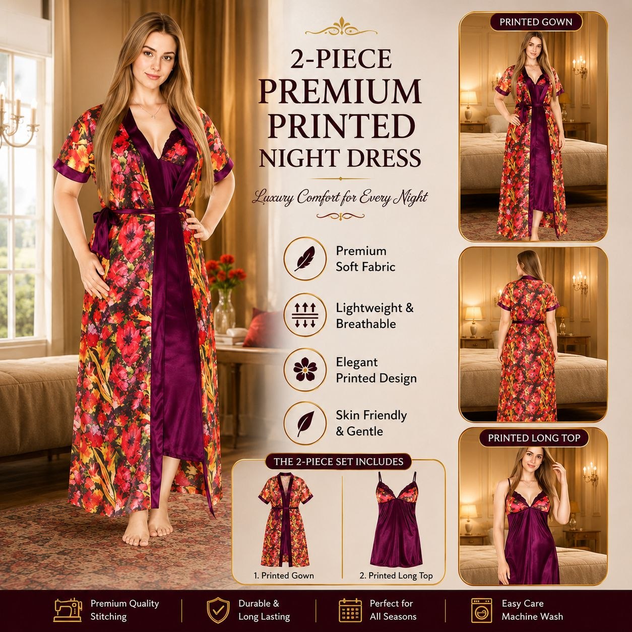 Printed Nighty- Purple