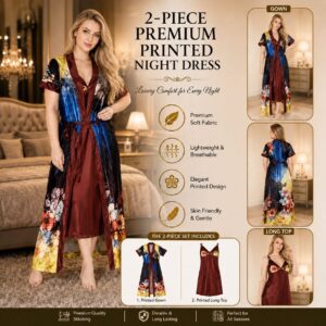 Printed Nighty- Brown Blue