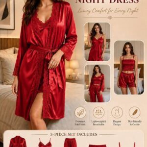 5 Part Premium Nightwear - Red Color