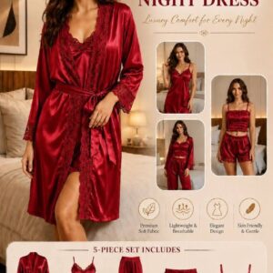5 Part Premium Nightwear - Merun Color