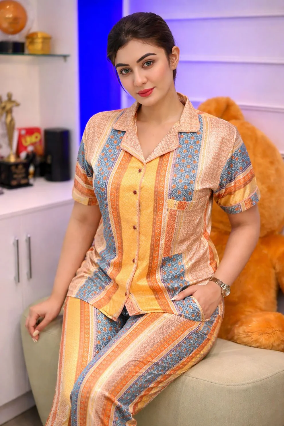 Women Digital Print Half Sleeve Shirt & Pant PJ Set ✨ - Image 2