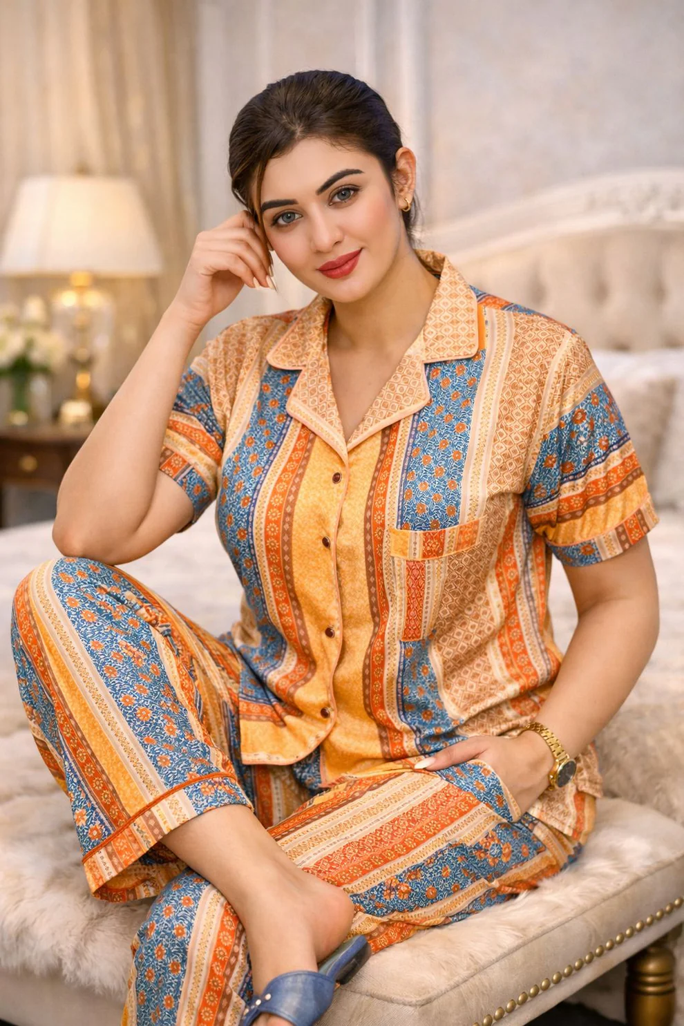 Women Digital Print Half Sleeve Shirt & Pant PJ Set ✨ - Image 5