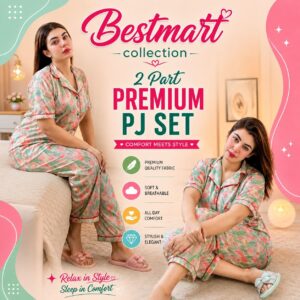 Premium Floral Print 2-Piece PJ Set – Silver Paste Edition