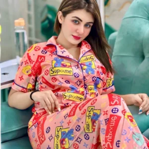 Women Digital Print Half Sleeve Shirt & Pant PJ Set ✨