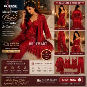 5 Part Premium Nightwear - Merun Color