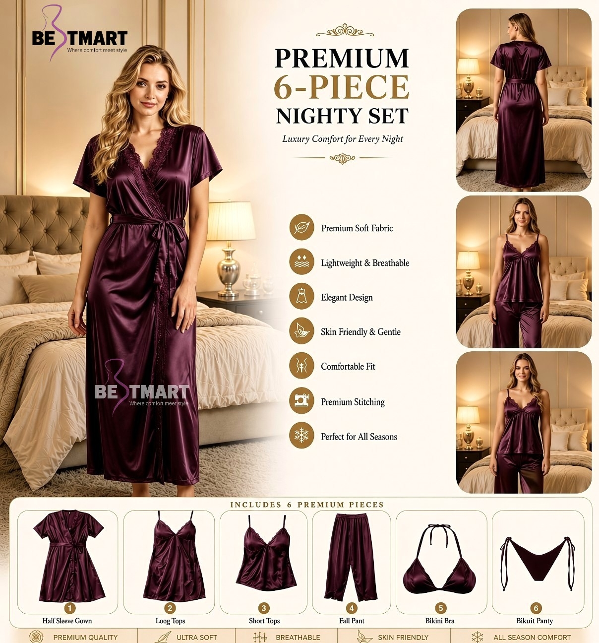 6 Part Premium Nightwear - Koliza