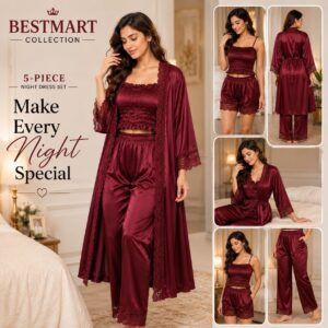 5 Part Premium Nightwear - Merun Color