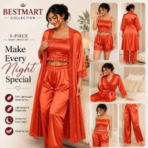 5 Part Premium Nightwear - Red Color