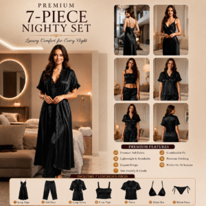 7 Part Premium Nightwear - Black
