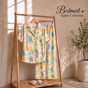 Premium Floral Print 2-Piece PJ Set – Yellow