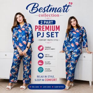 2 Part Printed Full Sleeve PJ Set -Blue Flower